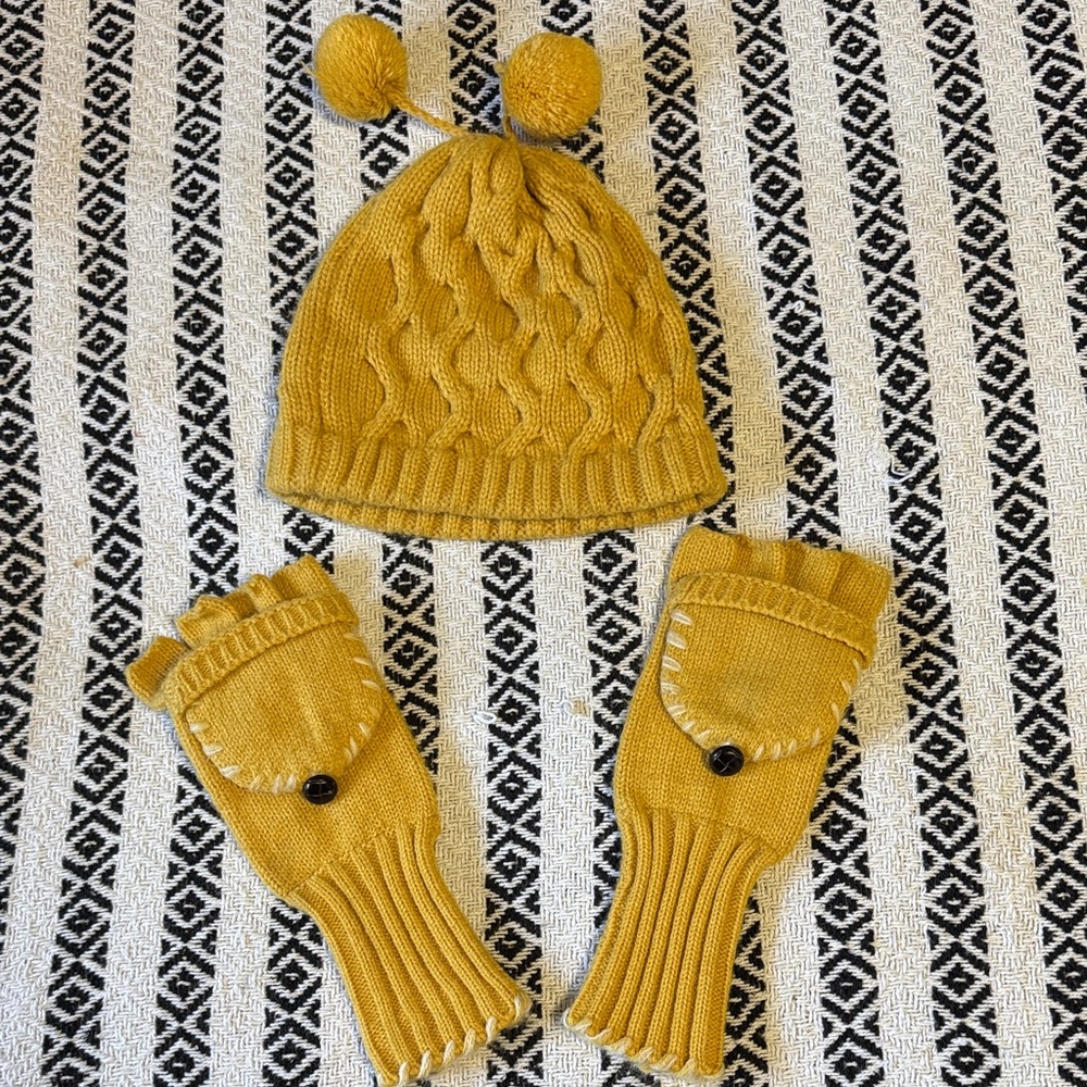 Cozy Mustard Knit Hat and Glove Set
